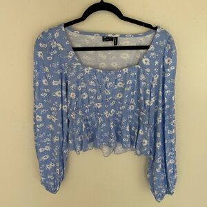 ASOS Blue Ruffled Crop Blouse